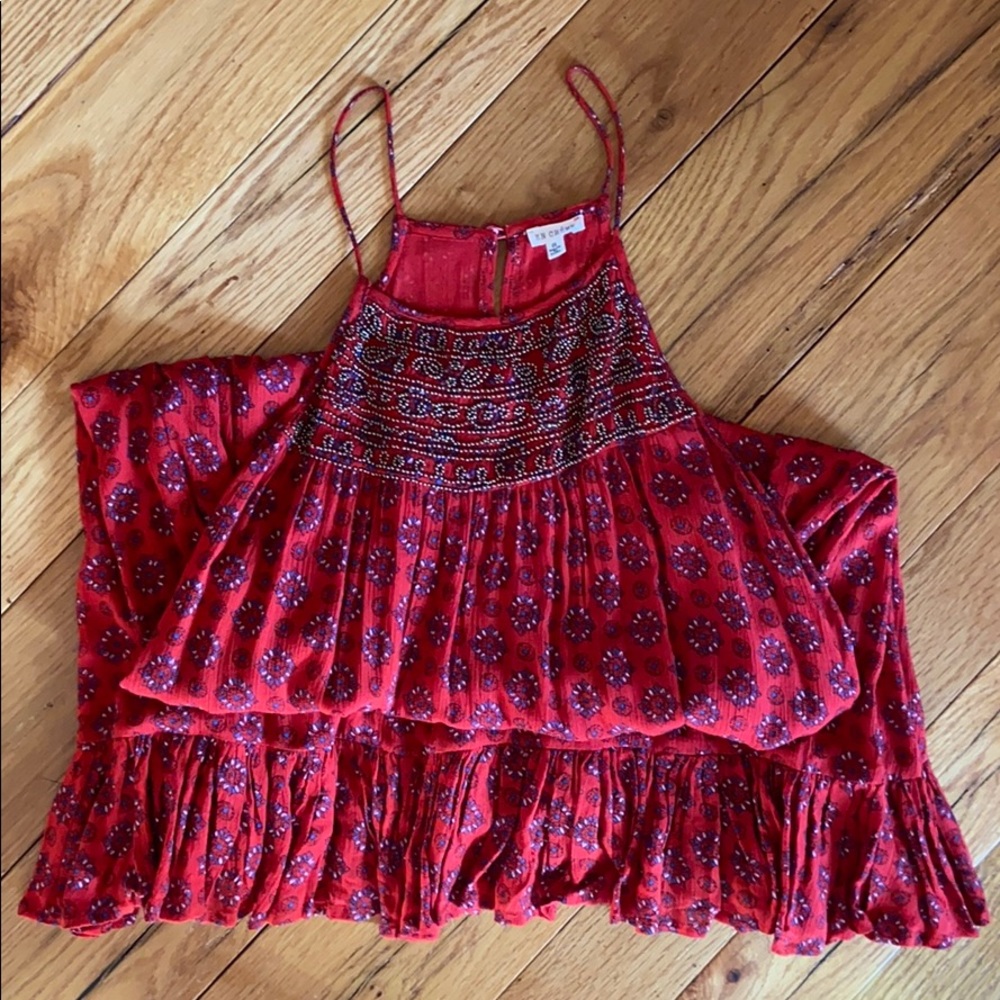 En Creme Red Beaded Dress